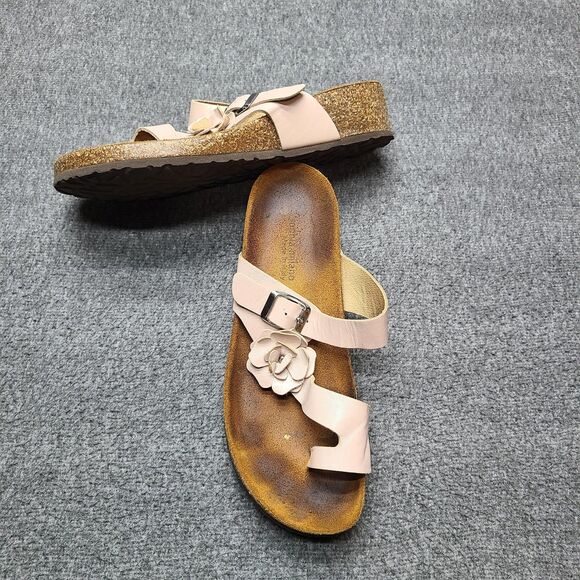 Sophia Milano Shoes Womens Size 10 Pink Leather Flower Slide Sandals Made Italy - Picture 3 of 8